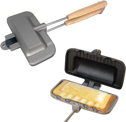 Non-Stick Sandwich Frying Pan – Double Sided Grill Toaster with Wooden Handle